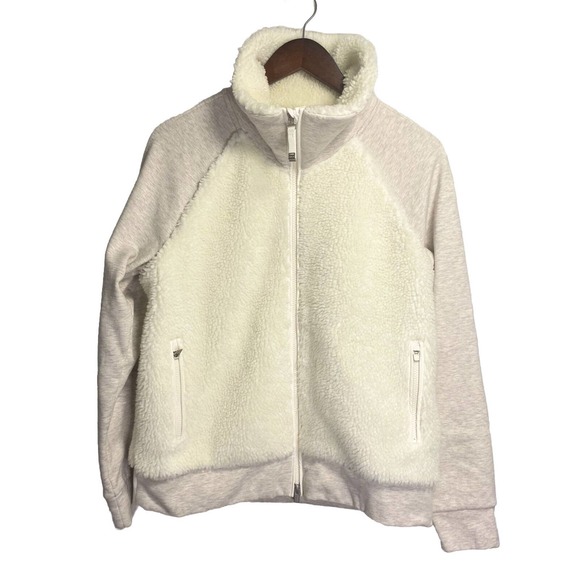 Athleta Women’s Range‎ Sherpa Full Zip Collared Jacket Pockets White Size Medium - Picture 1 of 4